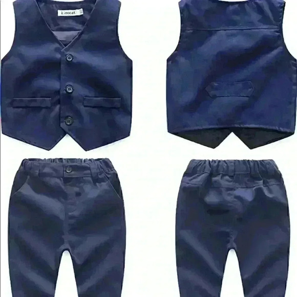 Baby Boys Gentleman Bowtie Blue Suits Set - Picture 5 of 7